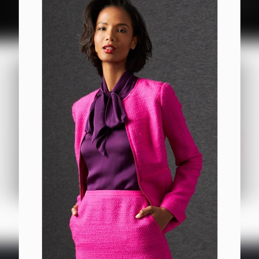 Carlisle Collection Virgin Wool tweed business wear zippered blazer & skirt 4